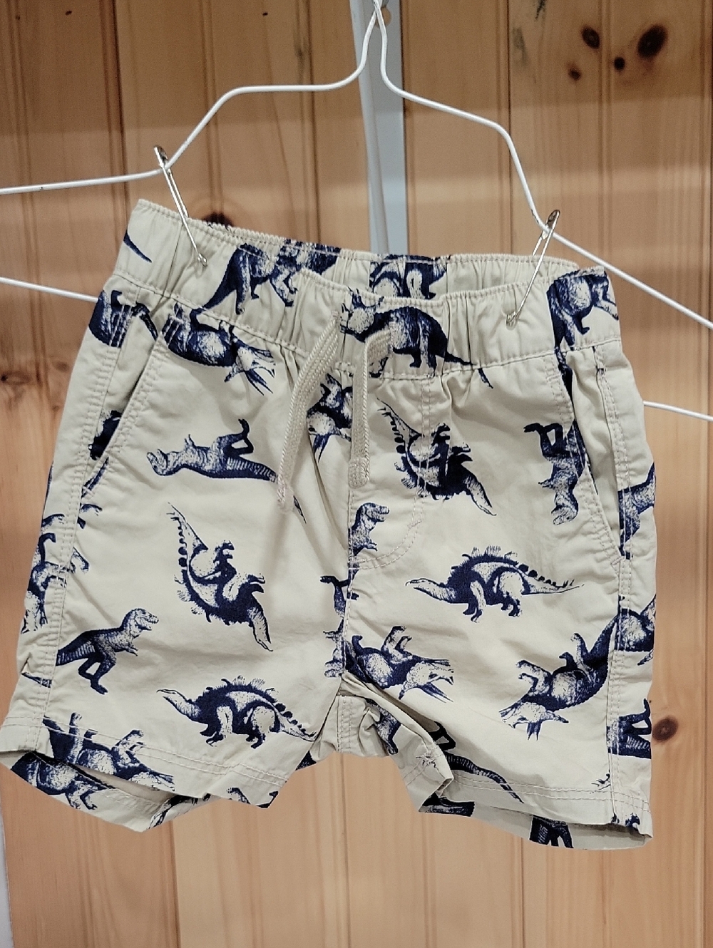 Old Navy Beige Shorts with Navy Dinosaur Print